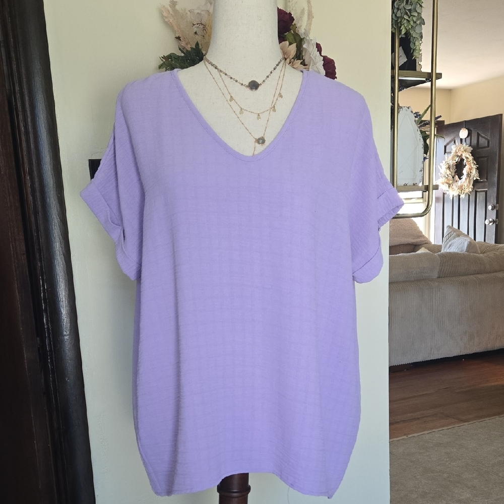 First Love Lilac V-Neck Short Sleeve Top